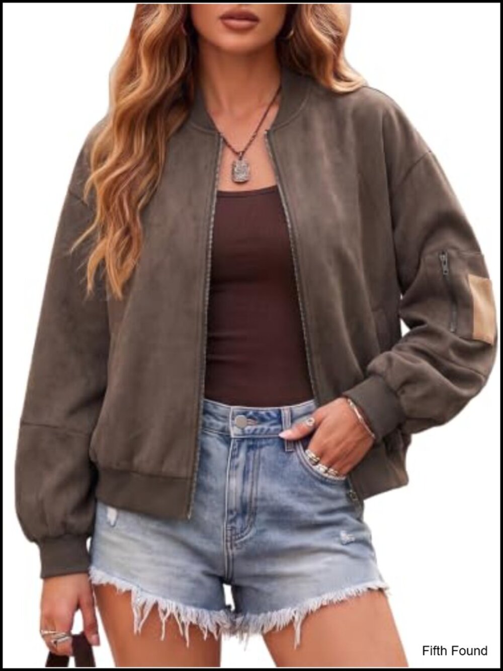 Faux Suede Bomber Zip Up Oversized Band Collar Casual Fall Jacket